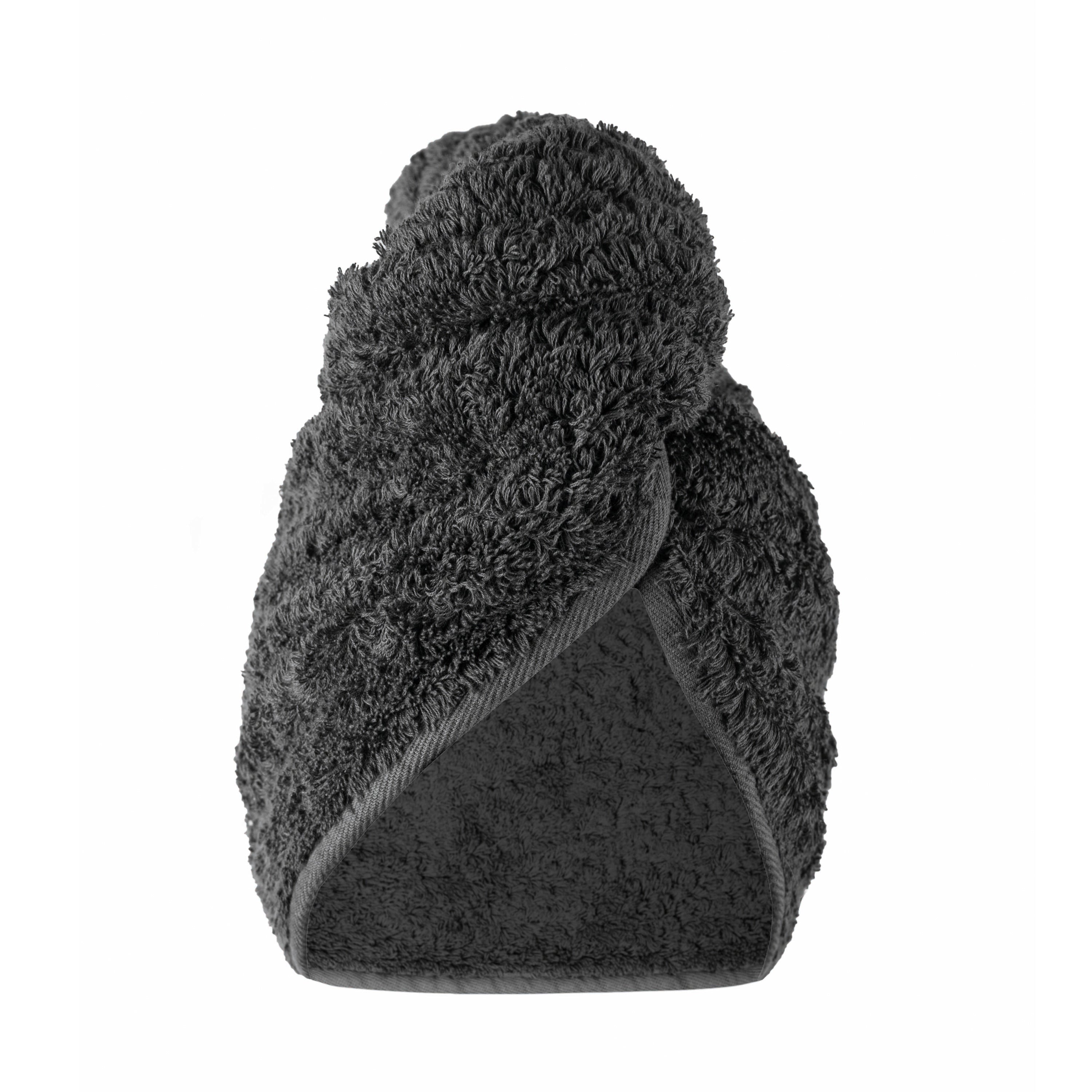 Black Egoist Hair towel made from Egyptian Giza cotton, 800 GSM, antibacterial, pre-washed and pre-shrunk, with rounded corners and sewn-in hanger