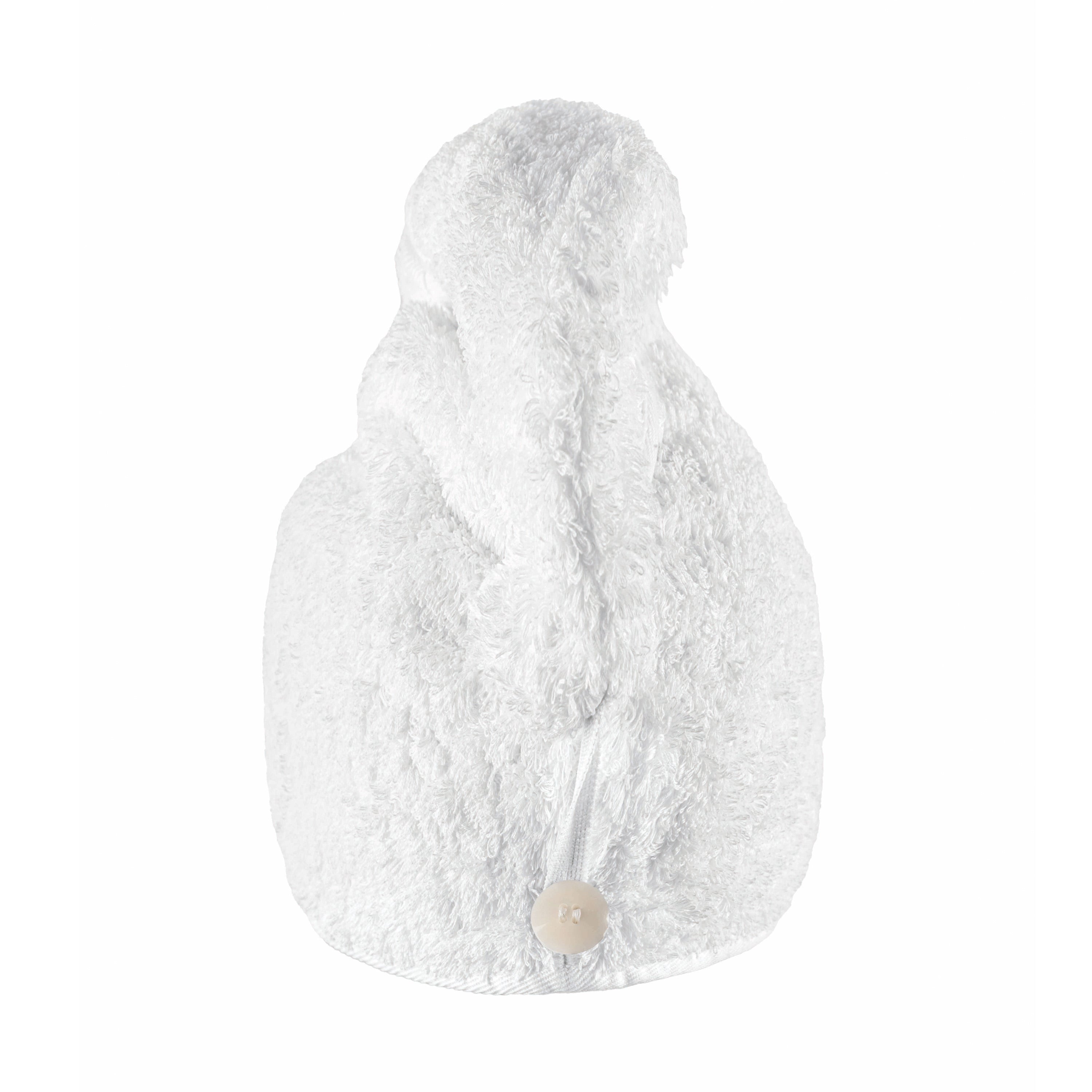 White Egoist Hair towel made from Egyptian Giza cotton, 800 GSM, antibacterial, pre-washed and pre-shrunk, with rounded corners and sewn-in hanger
