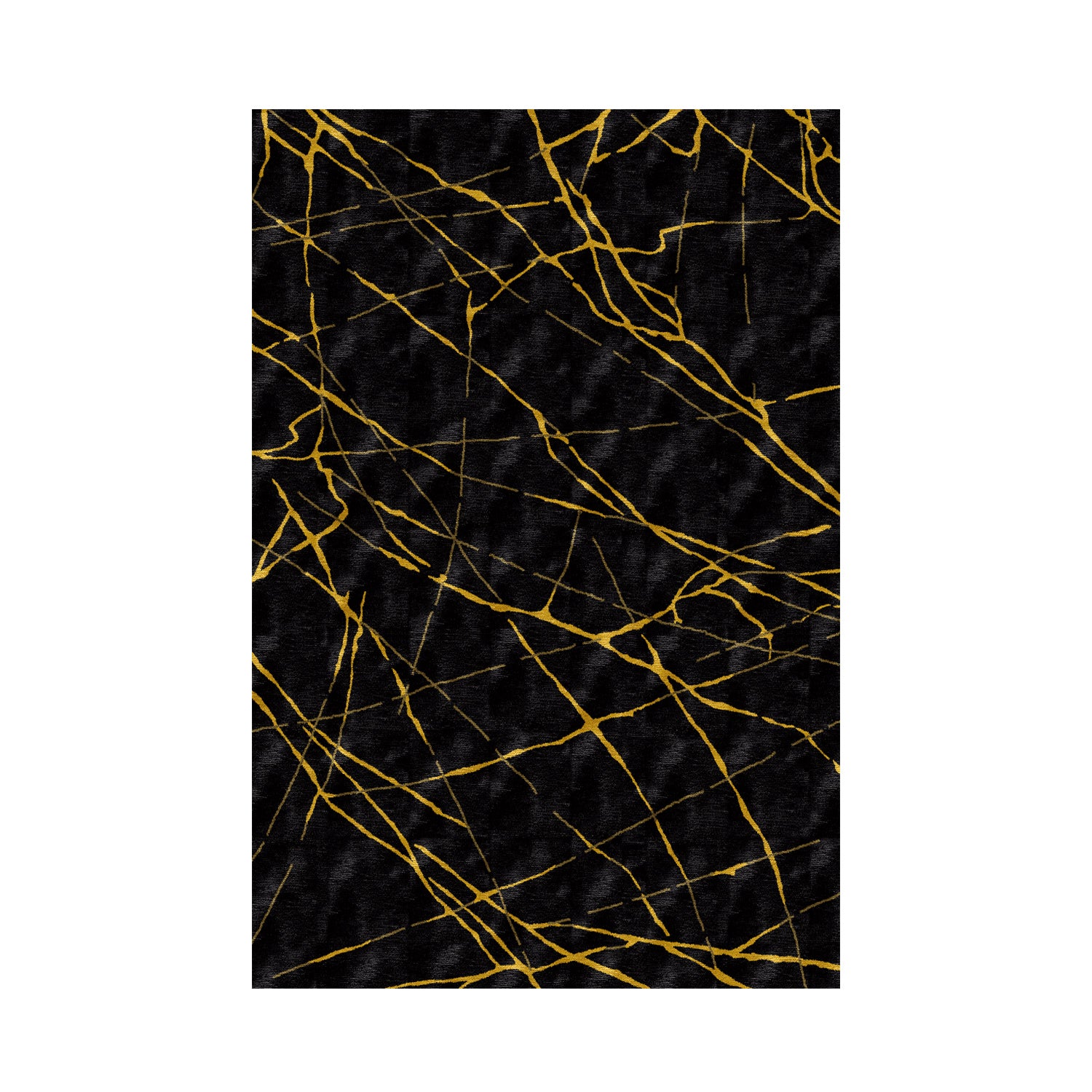 Marble Gold area rug in Tencel with black marble pattern and golden accents, high-definition design, soft texture, and anti-slip backing