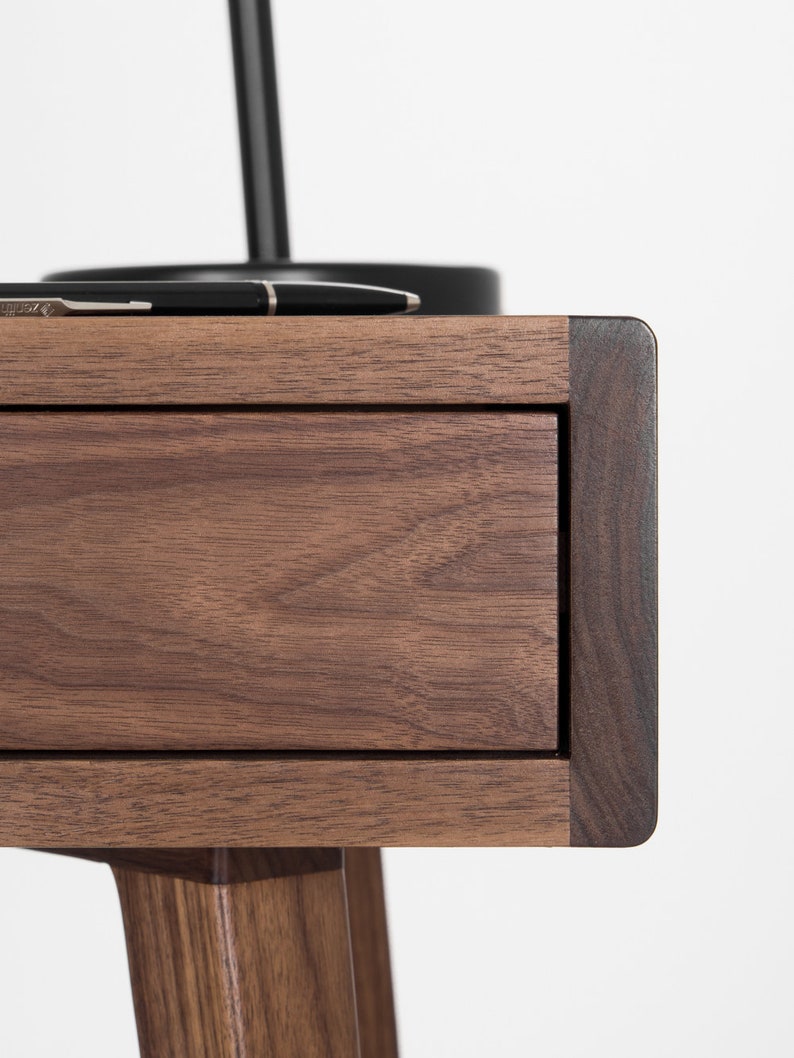 HEIM 2 compact office desk with two drawers, customizable fronts, walnut veneer, finished with hardwax oil