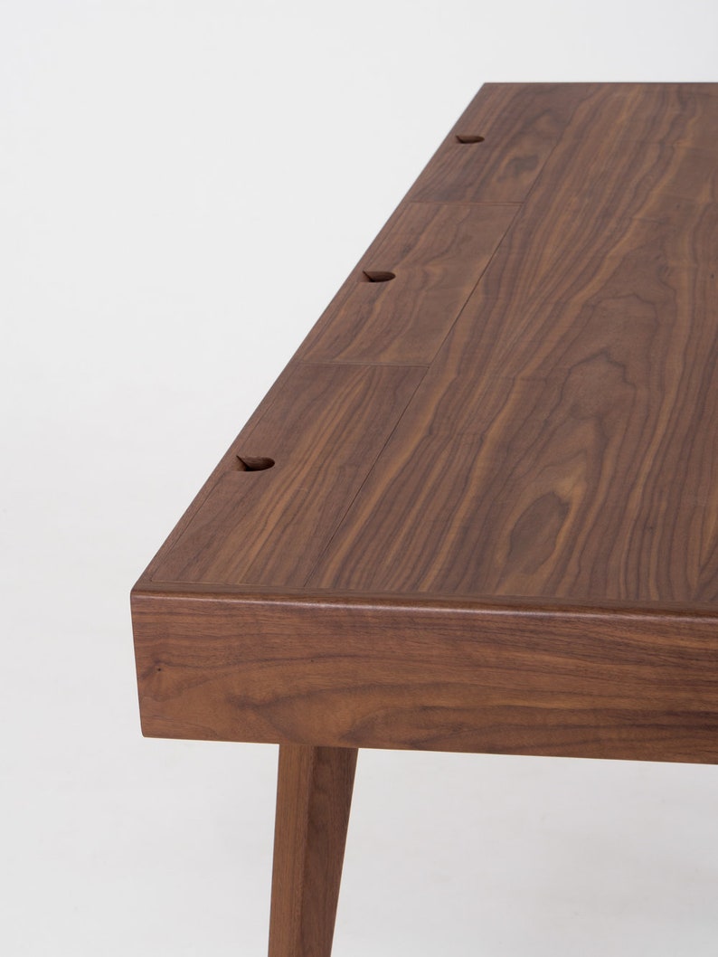 HEIM 3 EXTENDED office desk in American walnut with three drawers and back compartments, finished in hardwax oil