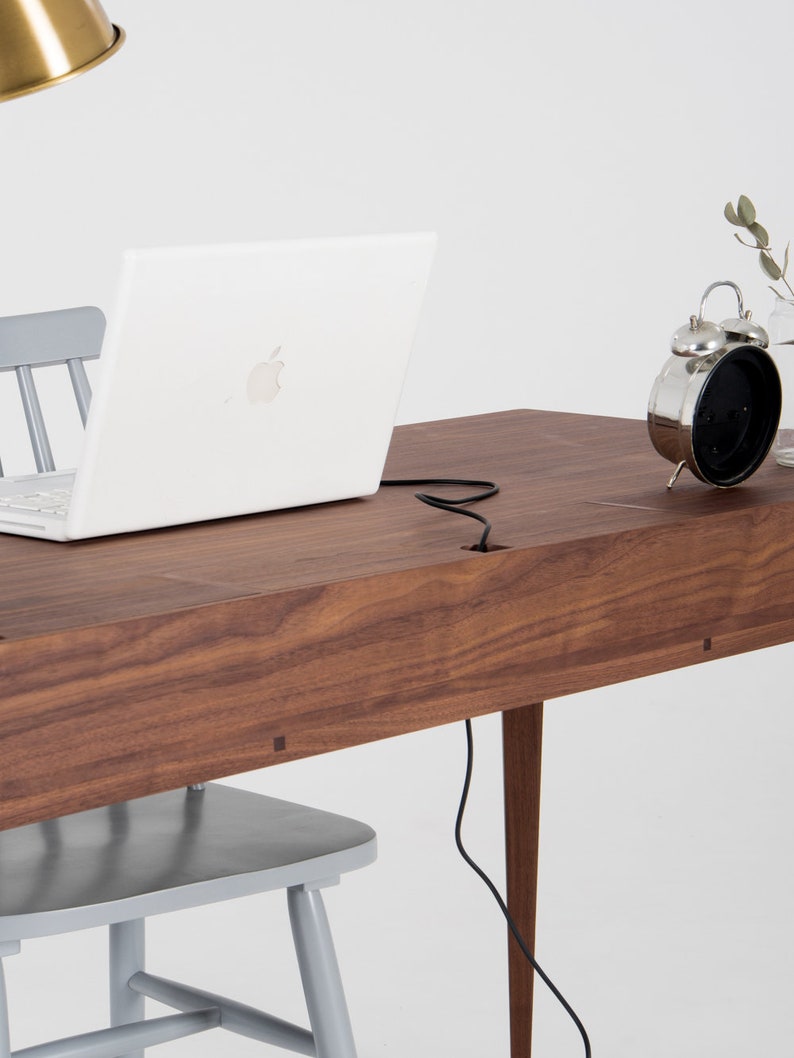 HEIM 3 EXTENDED office desk in American walnut with three drawers and back compartments, finished in hardwax oil