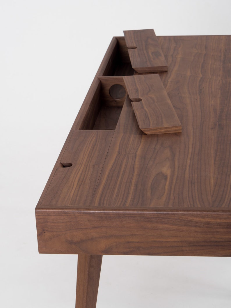 HEIM 3 EXTENDED office desk in American walnut with three drawers and back compartments, finished in hardwax oil