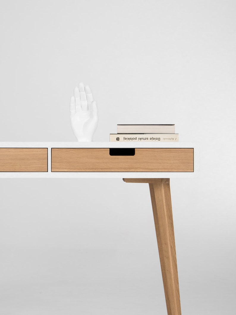 HEIM 3 WHITE oak office desk with white-toned finish, three drawers, customizable fronts, and hardwax oil protection