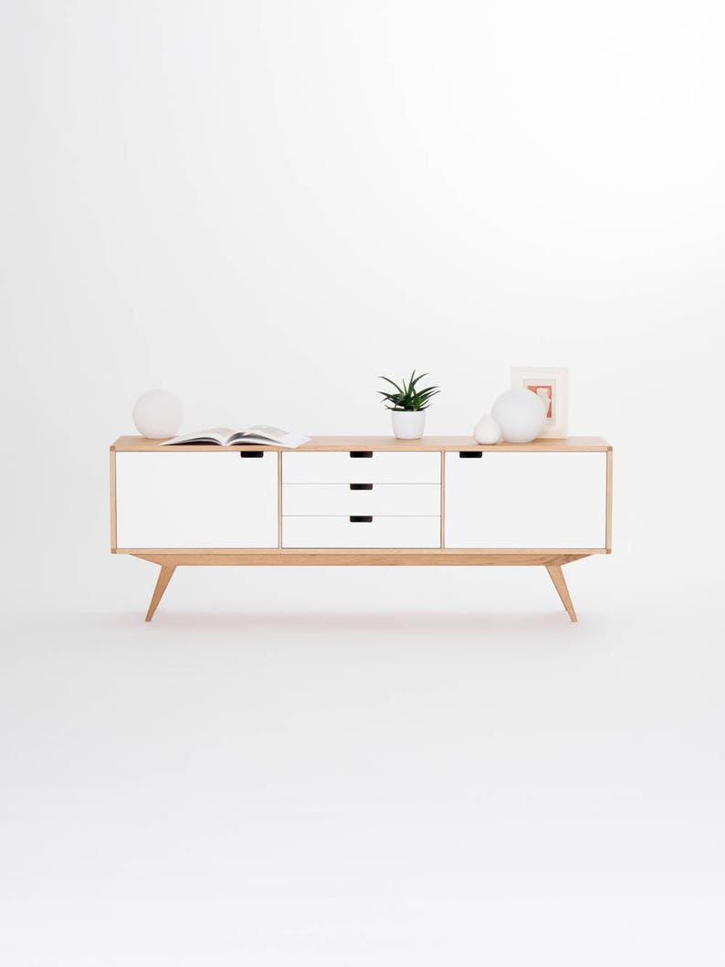 HEIM 5 sideboard with drawers, customizable fronts, in solid oak, minimalist design