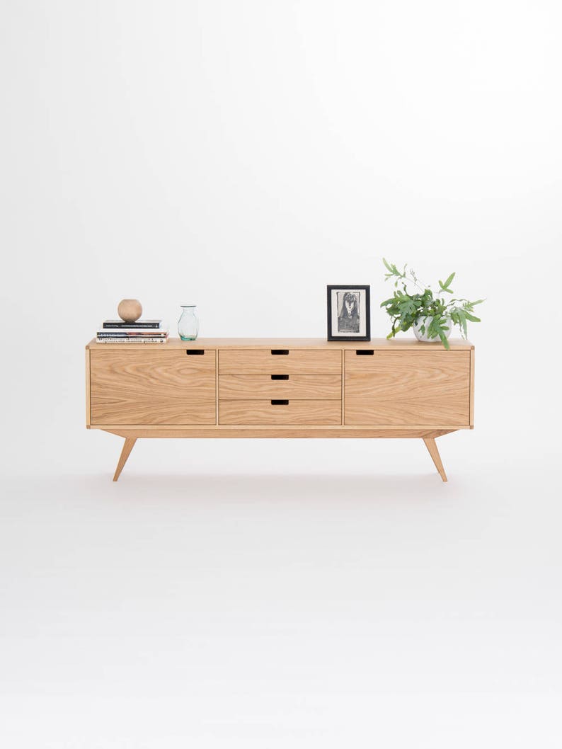 HEIM 5 sideboard with drawers, customizable fronts, in solid oak, minimalist design