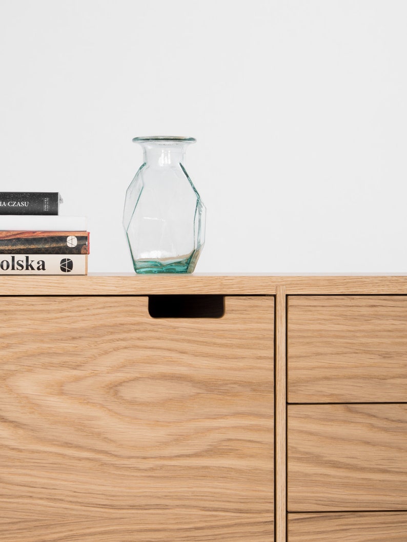 HEIM 5 sideboard with drawers, customizable fronts, in solid oak, minimalist design
