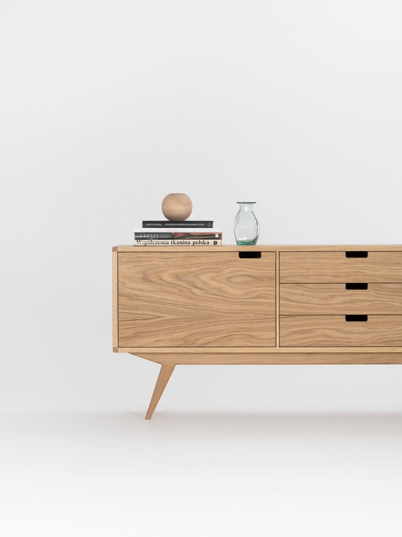 HEIM 5 sideboard with drawers, customizable fronts, in solid oak, minimalist design