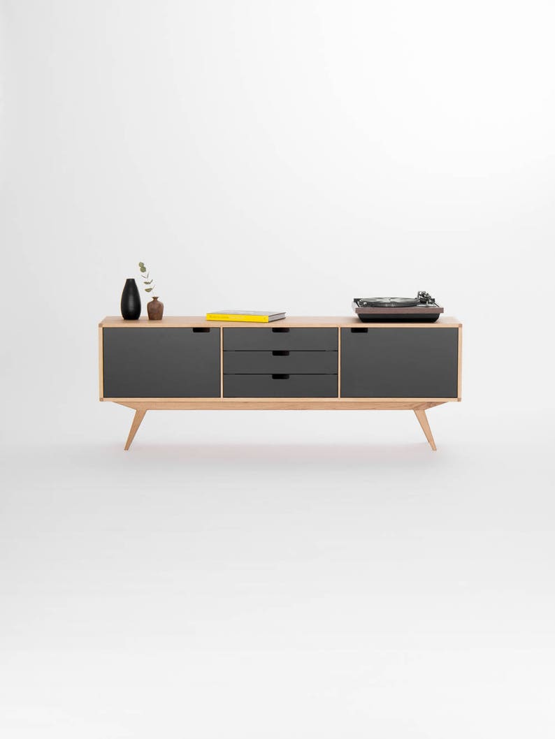 HEIM 5 sideboard with drawers, customizable fronts, in solid oak, minimalist design