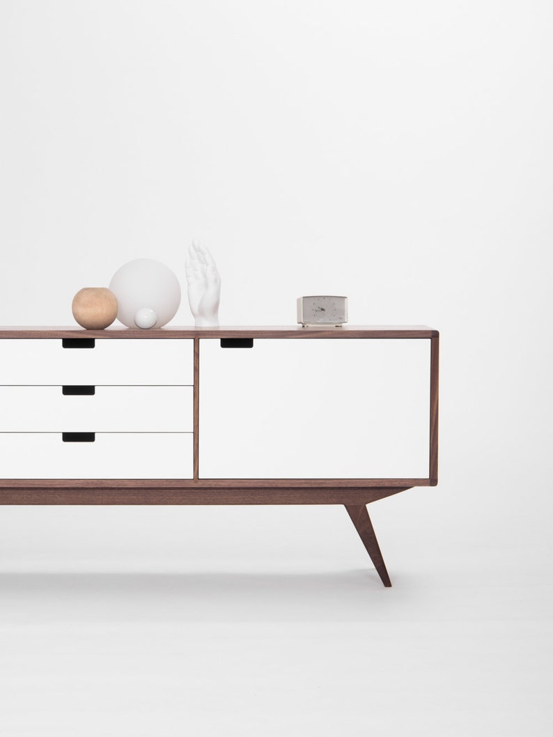 HEIM 5 sideboard with drawers, customizable fronts, in walnut veneer, minimalist design