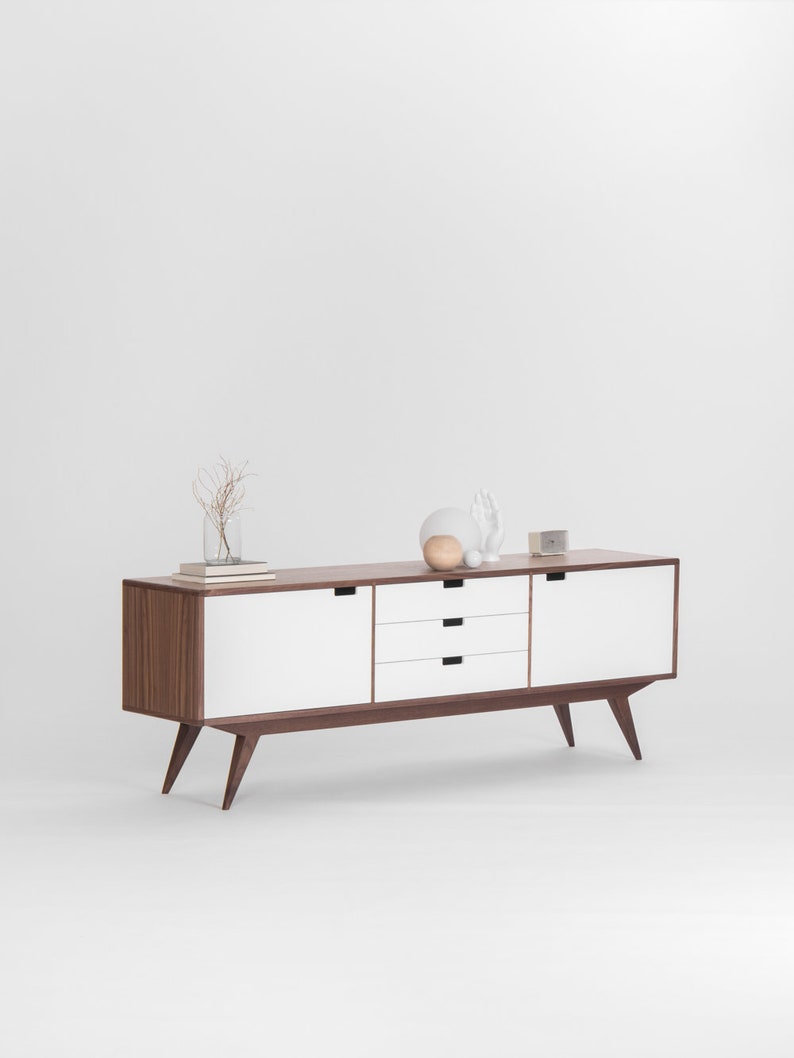 HEIM 5 sideboard with drawers, customizable fronts, in walnut veneer, minimalist design