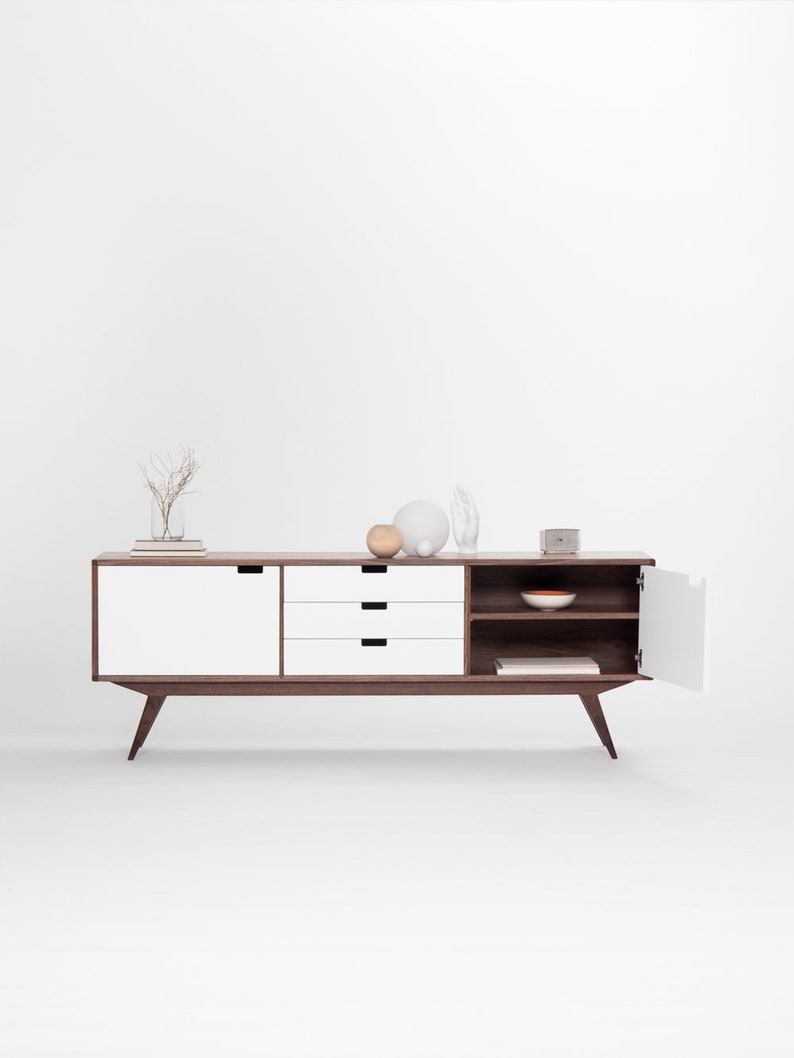 HEIM 5 sideboard with drawers, customizable fronts, in walnut veneer, minimalist design