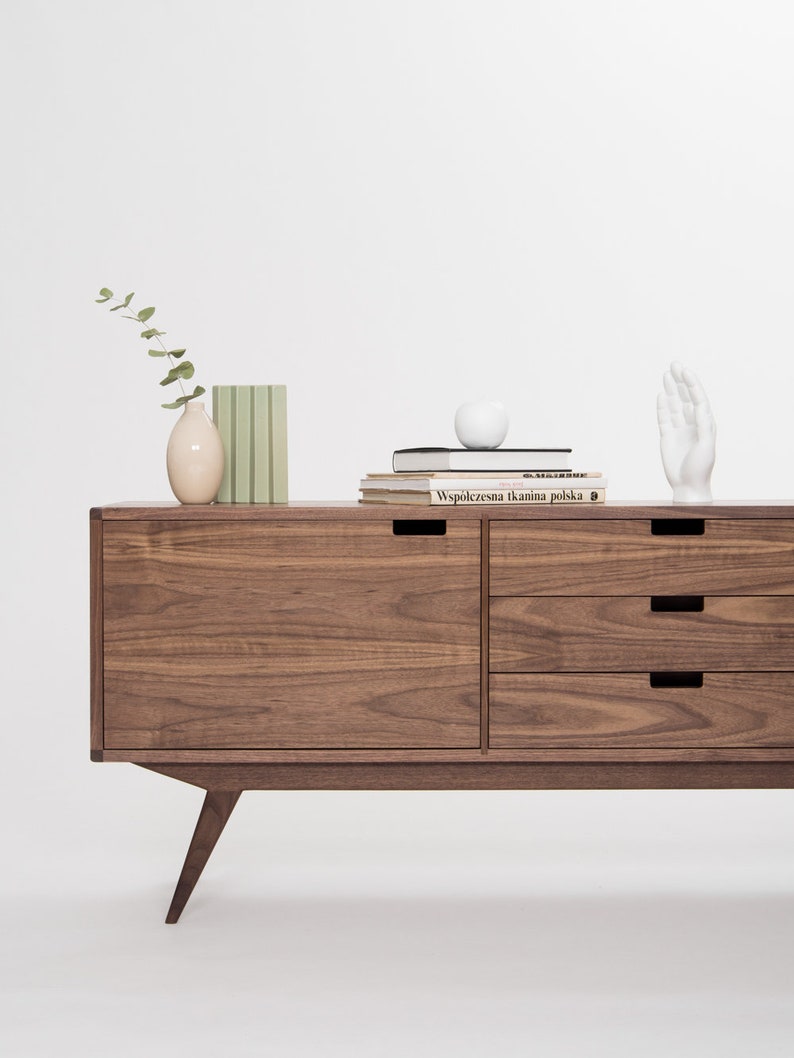 HEIM 5 sideboard with drawers, customizable fronts, in walnut veneer, minimalist design