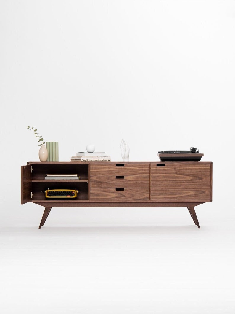 HEIM 5 sideboard with drawers, customizable fronts, in walnut veneer, minimalist design