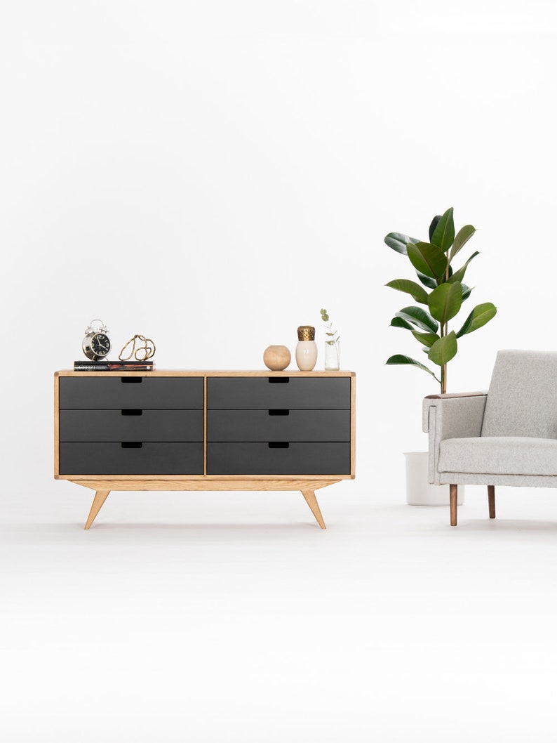 HEIM 6 sideboard with spacious drawers, customizable fronts, solid oak, minimalist design