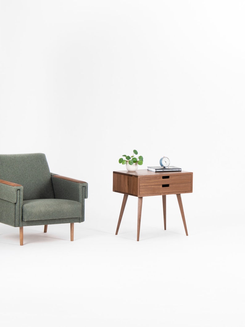 HEIM 2 nightstand with two drawers, customizable fronts, crafted in walnut, finished with hardwax oil