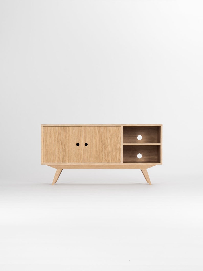 KUUB 4 sideboard with cabinet compartments and open shelves, solid oak, customizable fronts, finished with hardwax oil