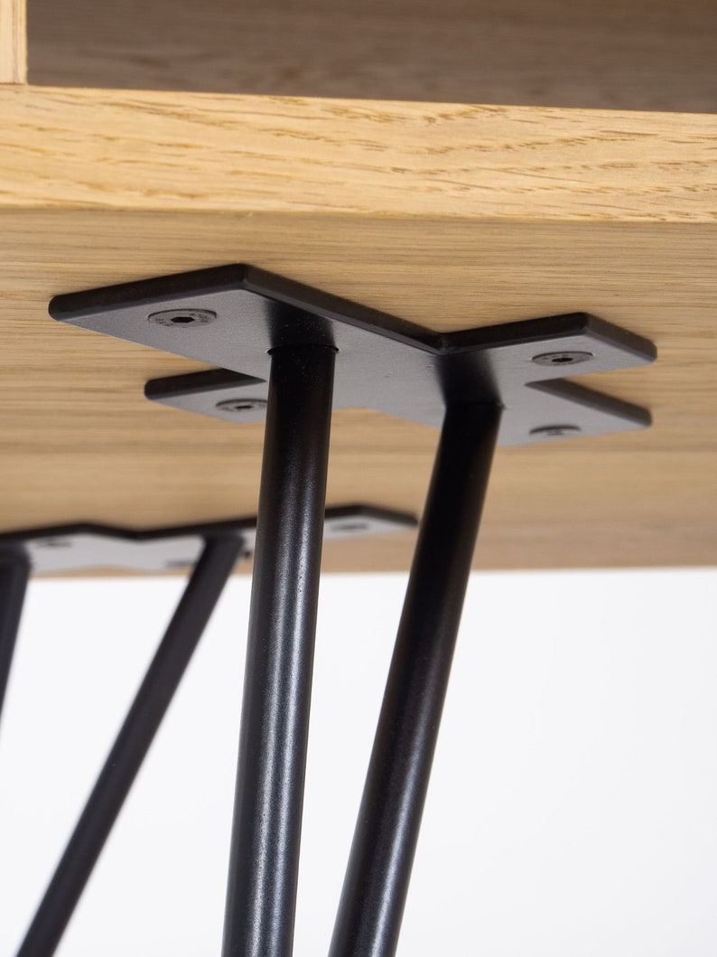 KUUB 3/4+ coffee table with 3/4 and 1/4 open compartments, solid wood top and black steel hairpin legs, finished with hardwax oil