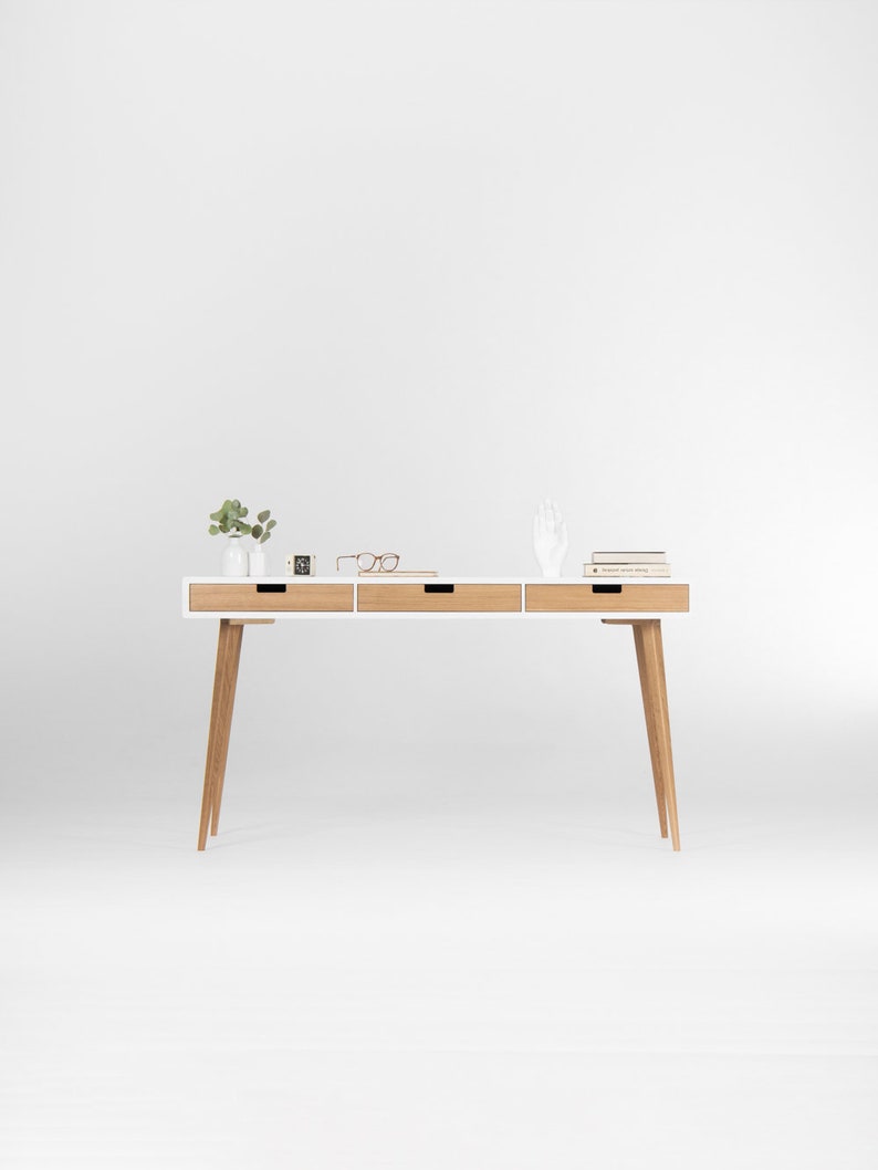 HEIM 3 White | Oak Office Desk - Luxury Furniture by Cozie