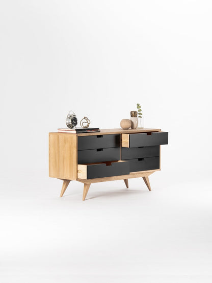 HEIM 6 sideboard with spacious drawers, customizable fronts, solid oak, minimalist design