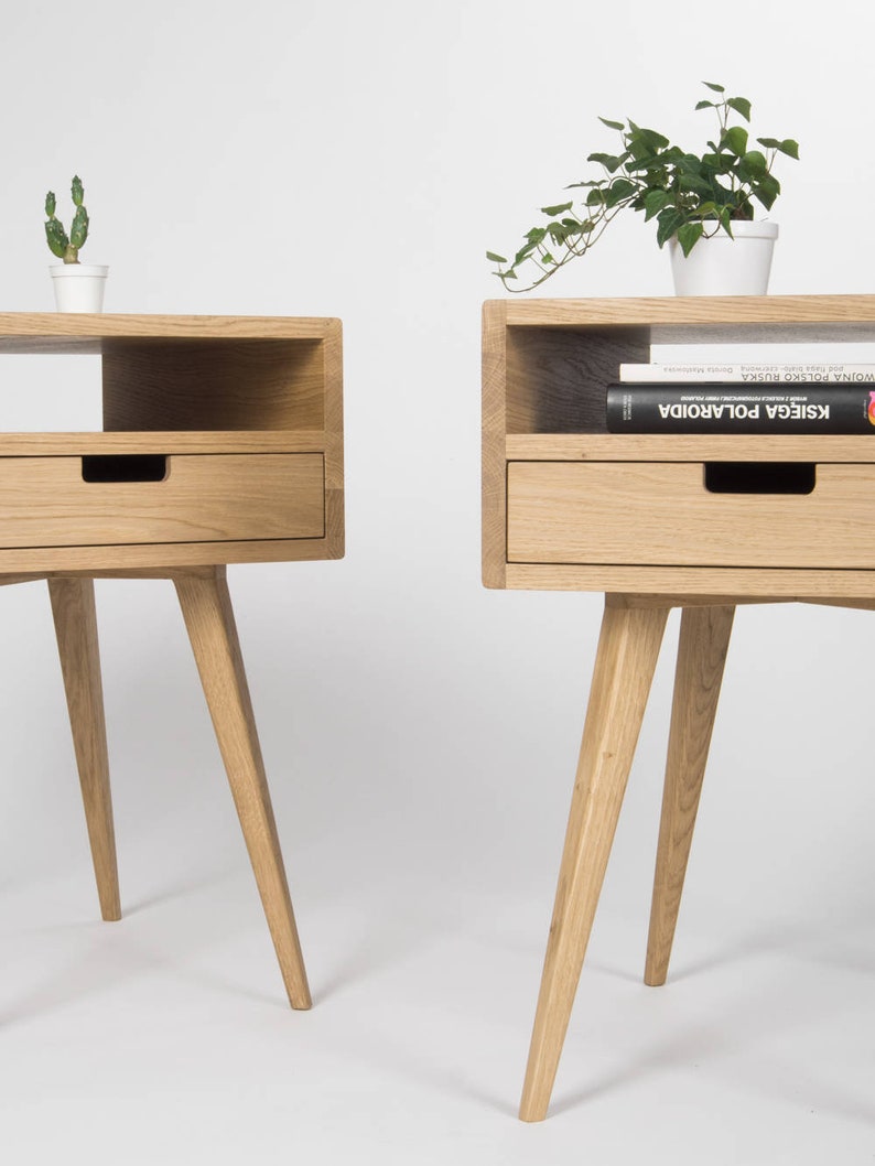 HEIM D&amp;S nightstand with one drawer and open shelf in oak, customizable front, hardwax oil finish