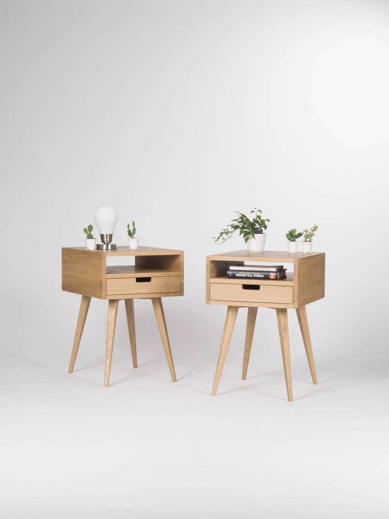 HEIM D&amp;S nightstand with one drawer and open shelf in oak, customizable front, hardwax oil finish