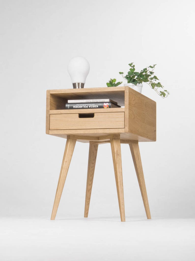 HEIM D&amp;S nightstand with one drawer and open shelf in oak, customizable front, hardwax oil finish