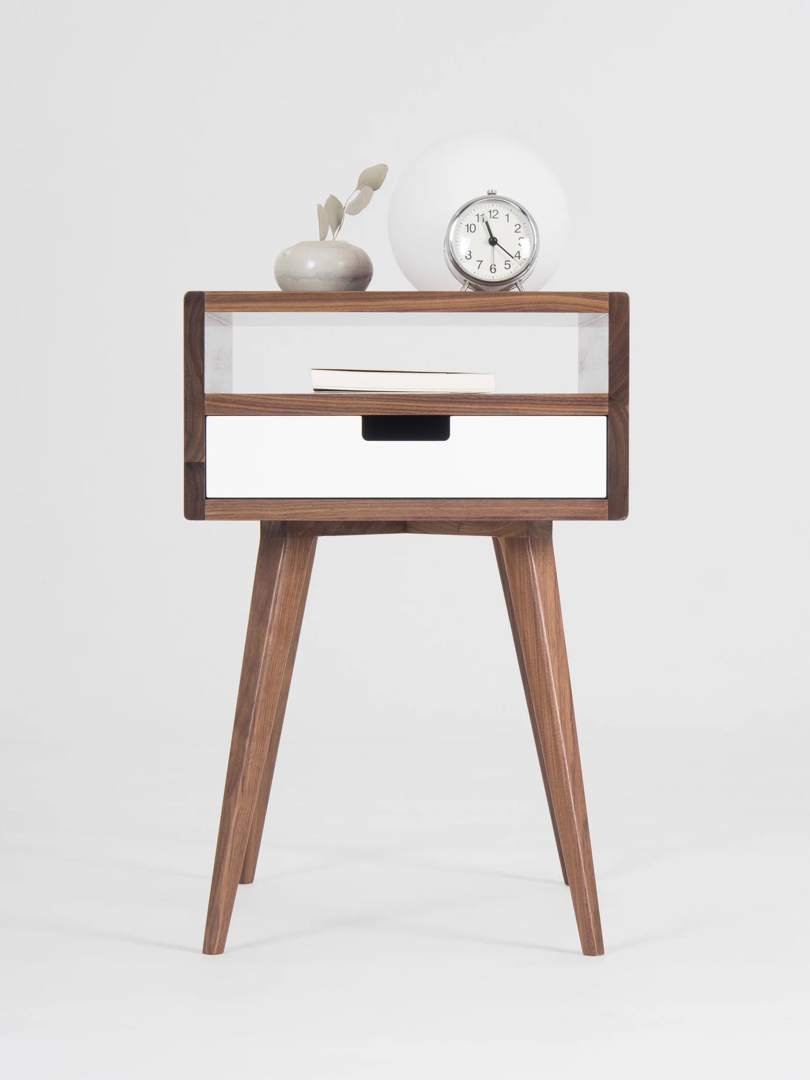 HEIM D&amp;S nightstand with one drawer and open shelf in walnut, customizable front, hardwax oil finish