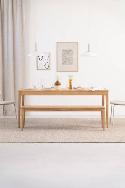 180 cm solid oak dining table set with 160 cm benches, natural finish, benches also suitable for other spaces 