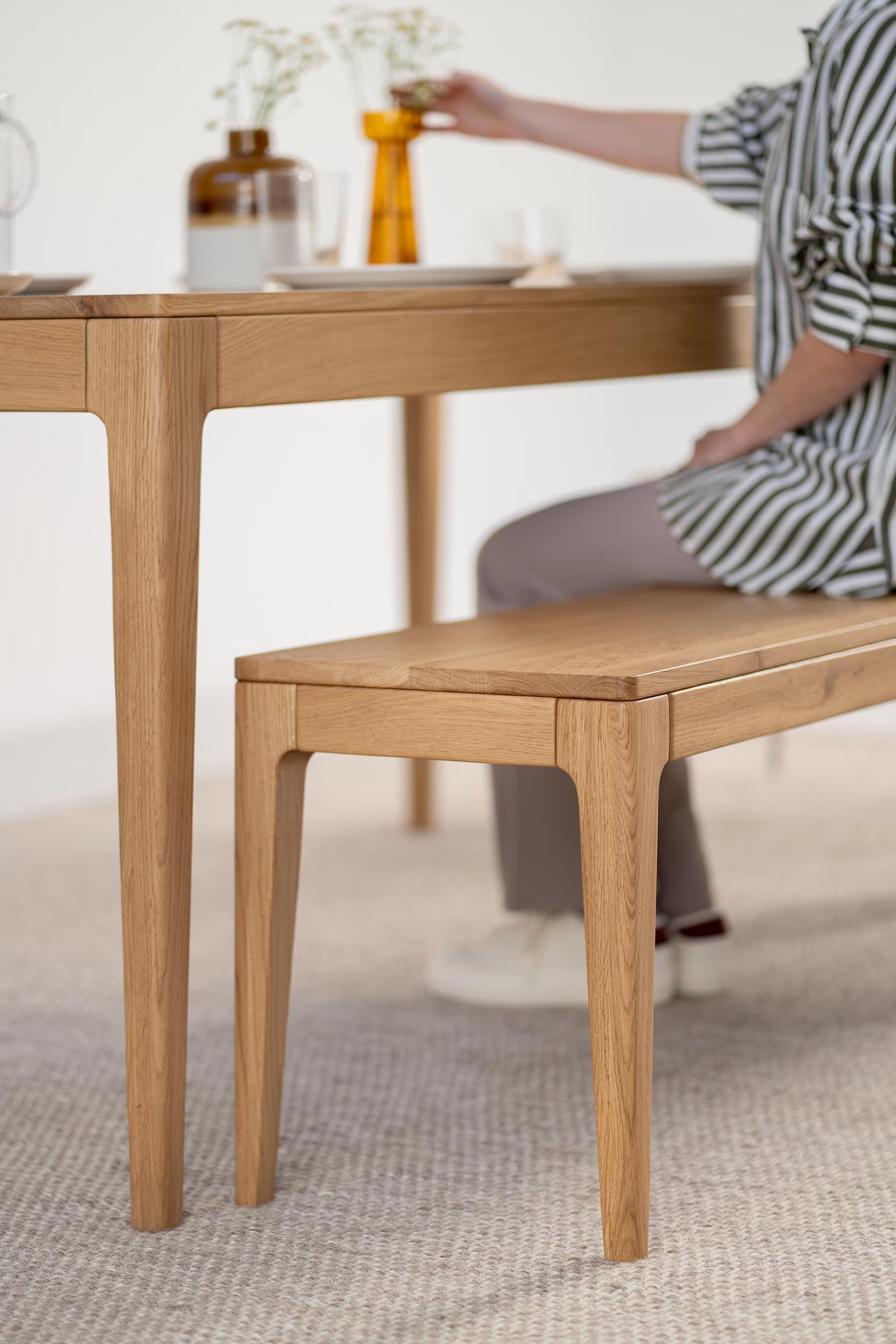 180 cm solid oak dining table set with 160 cm benches, natural finish, benches also suitable for other spaces 