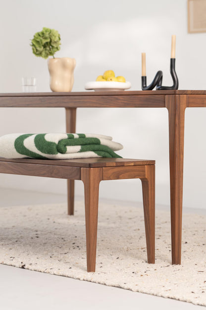 180 cm solid walnut dining table set with 160 cm benches, natural finish, benches also suitable for other spaces 