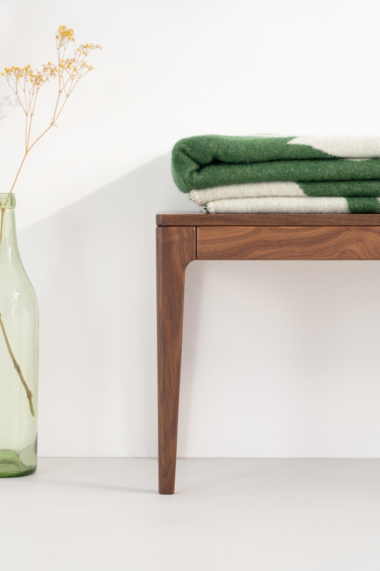 180 cm solid walnut dining table set with 160 cm benches, natural finish, benches also suitable for other spaces 