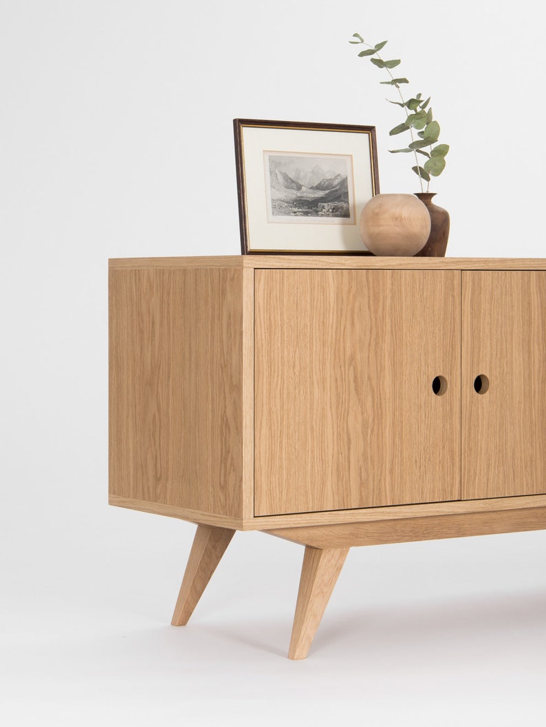 KUUB 4 sideboard with cabinet compartments and open shelves, solid oak, customizable fronts, finished with hardwax oil