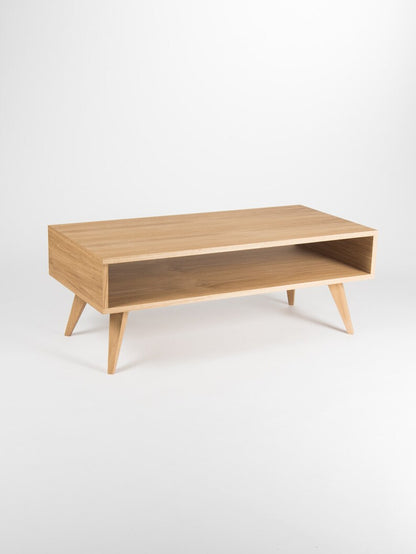 KUUB 0 coffee table with one undivided open storage space in solid oak, finished with hardwax oil