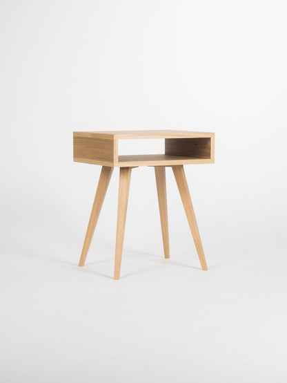 KUUB 0 nightstand with open shelf, crafted from solid oak, minimalist design with hardwax oil finish