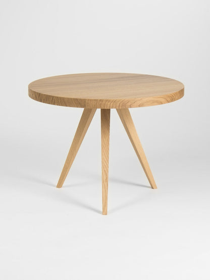 OKKO 60 compact round coffee table in solid oak with hardwax oil finish and natural wood grain