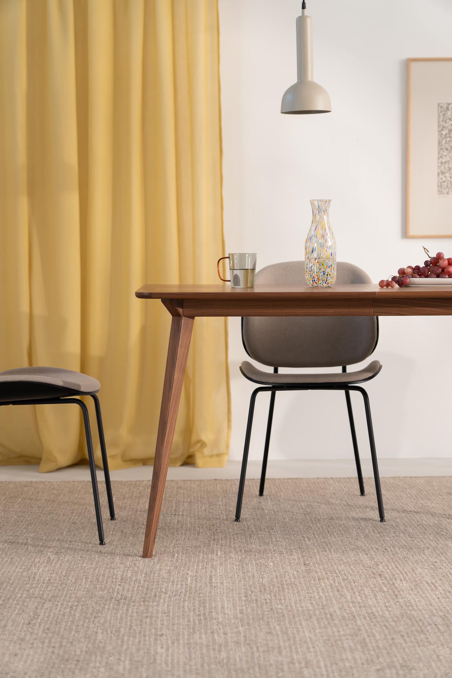 Extendable solid walnut dining table with hard oil wax finish, 135 to 185 cm, seats 6 to 8 people 