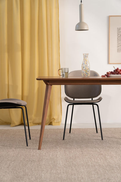 Extendable solid walnut dining table with hard oil wax finish, 135 to 185 cm, seats 6 to 8 people 