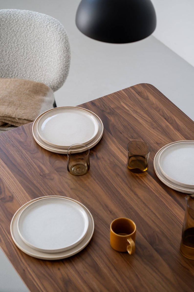 180 cm rectangular dining table in solid walnut with milled edges and hard oil wax finish, seats 6 to 8 people